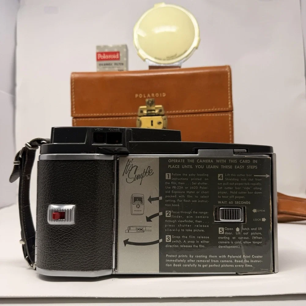 Vintage Polaroid Land Camera Model 150 w/ Leather Case & Accessories Untested